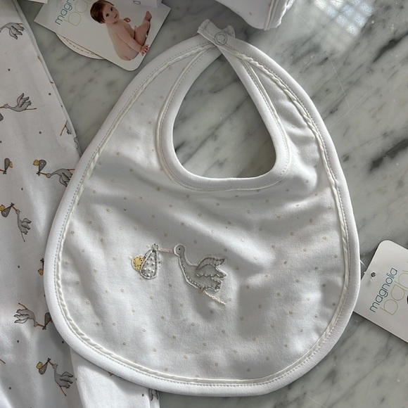 New Magnolia Baby Grey Stork Infant Gift Set Bundle Pima Cotton - Picture 5 of 7